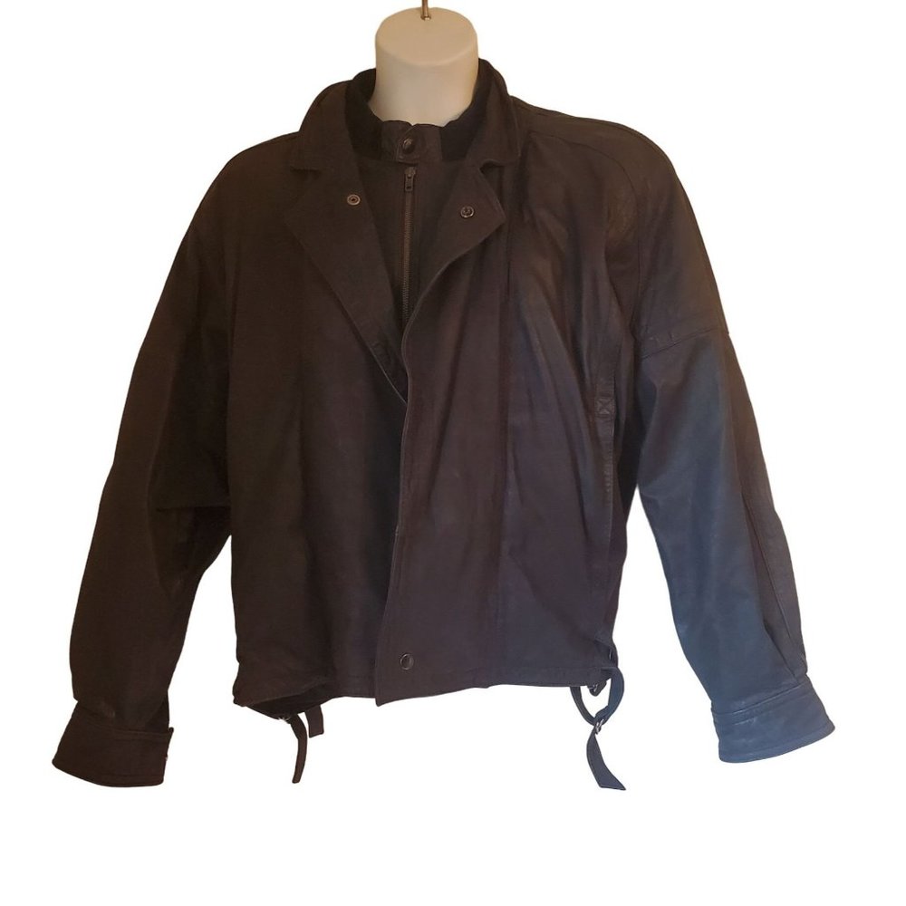 Black Leather XL Bomber Jacket Coat 90s Y2K Grunge Streetwear Moto Biker Flyboy